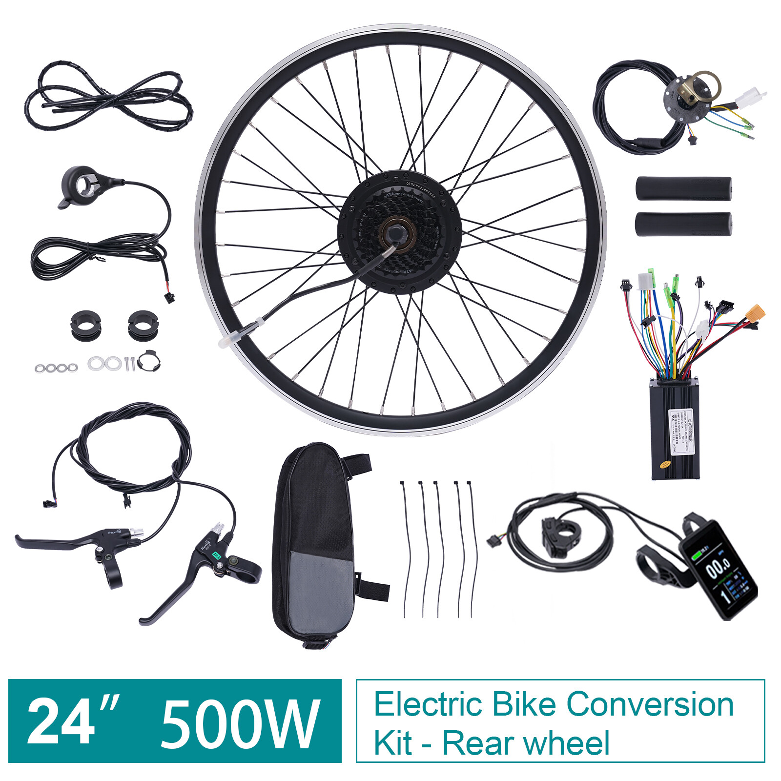 24 inch 36V 500W Electric Bicycle Wheel Motor Conversion Kit E-Bike Cycling LCD