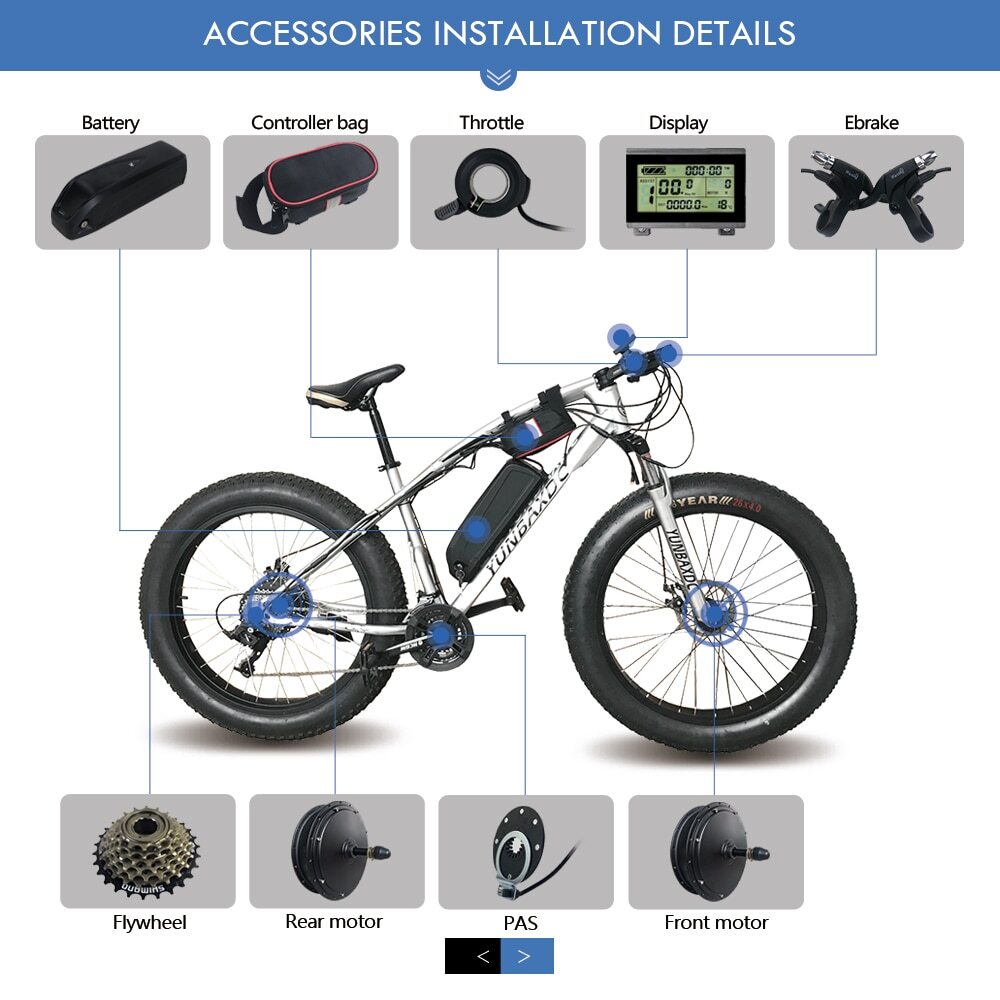 Ebike Conversion Kit Fat Tire 20 26 Inch 48V 1000W Rear Cassette Wheel Hub Motor