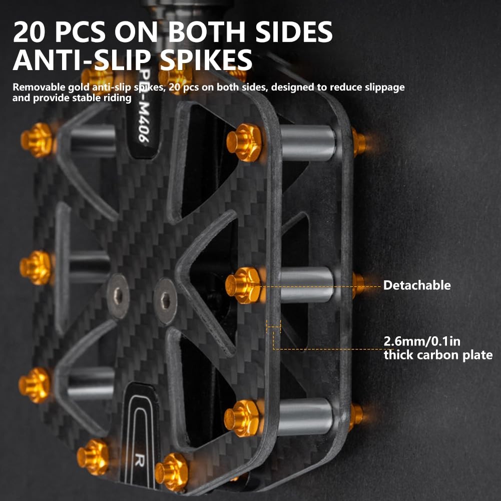 Ultralight Full Carbon Fiber Bike Pedals with Titanium Shaft | 9/16″ Wide Fla…