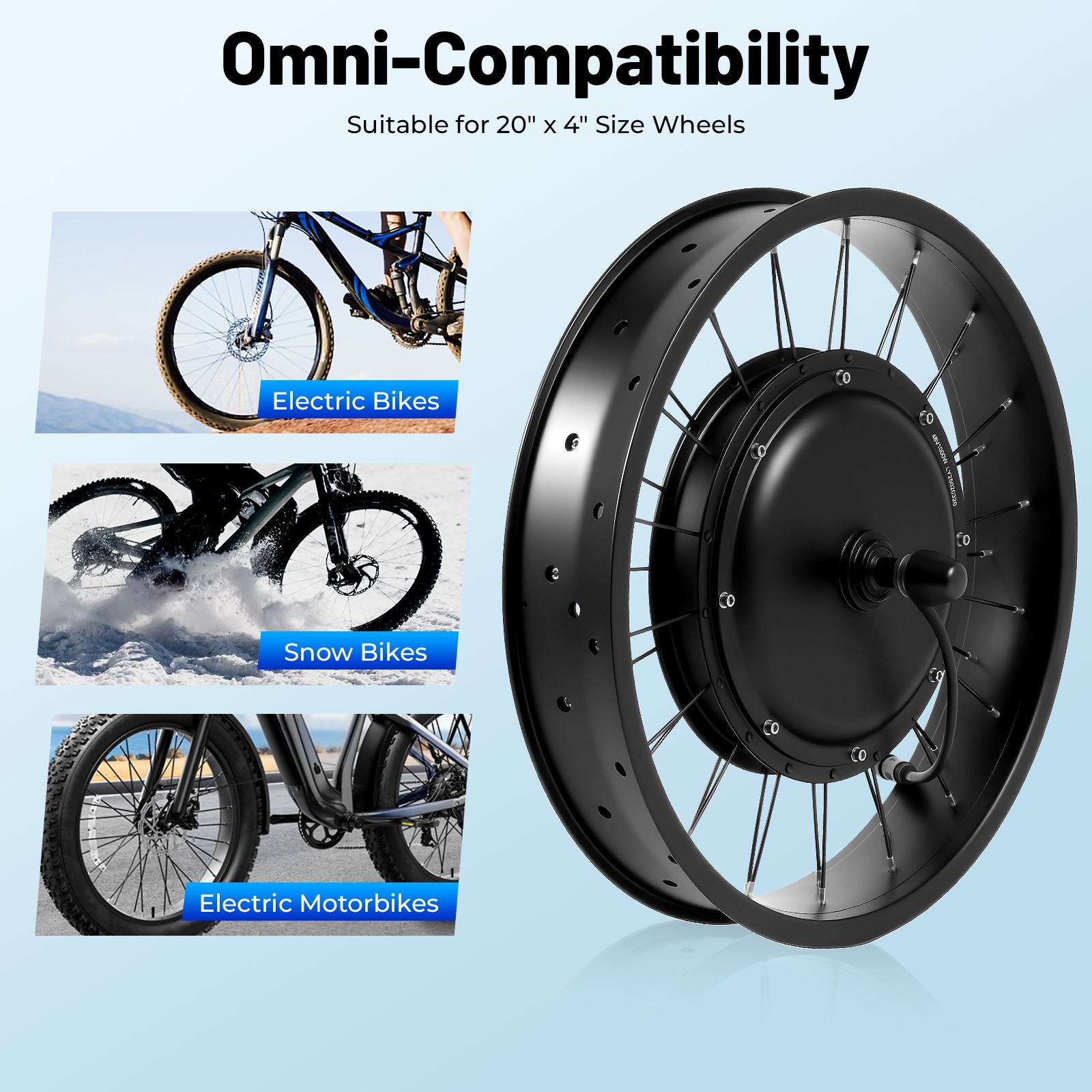 20in 48V 1000W E-Bike Electric Bicycle Motor Conversion Kit Fat Tire Front Wheel