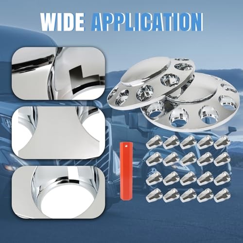 2 Chrome Front Hub Axle Cover Center Caps with 33mm Lug Nut Covers Replacement