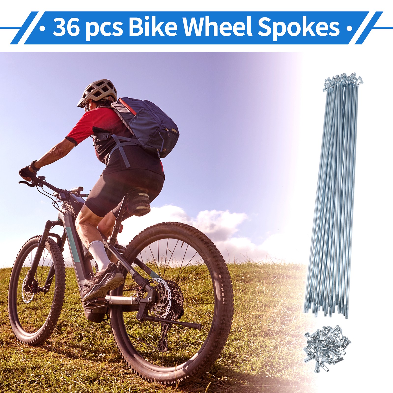 1 Set 12G 257mm Length Bicycle Spokes Nipple Carbon Steel Galvanized Universal