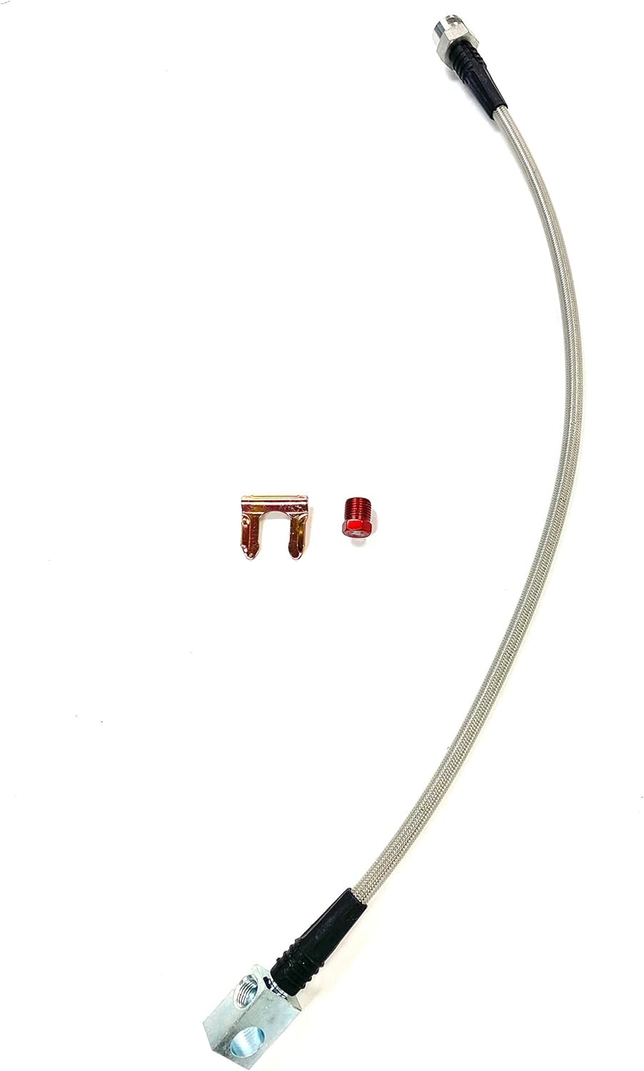 Universal Rear Braided Stainless Brake Hose, 21″ Long with mouting block, Made i