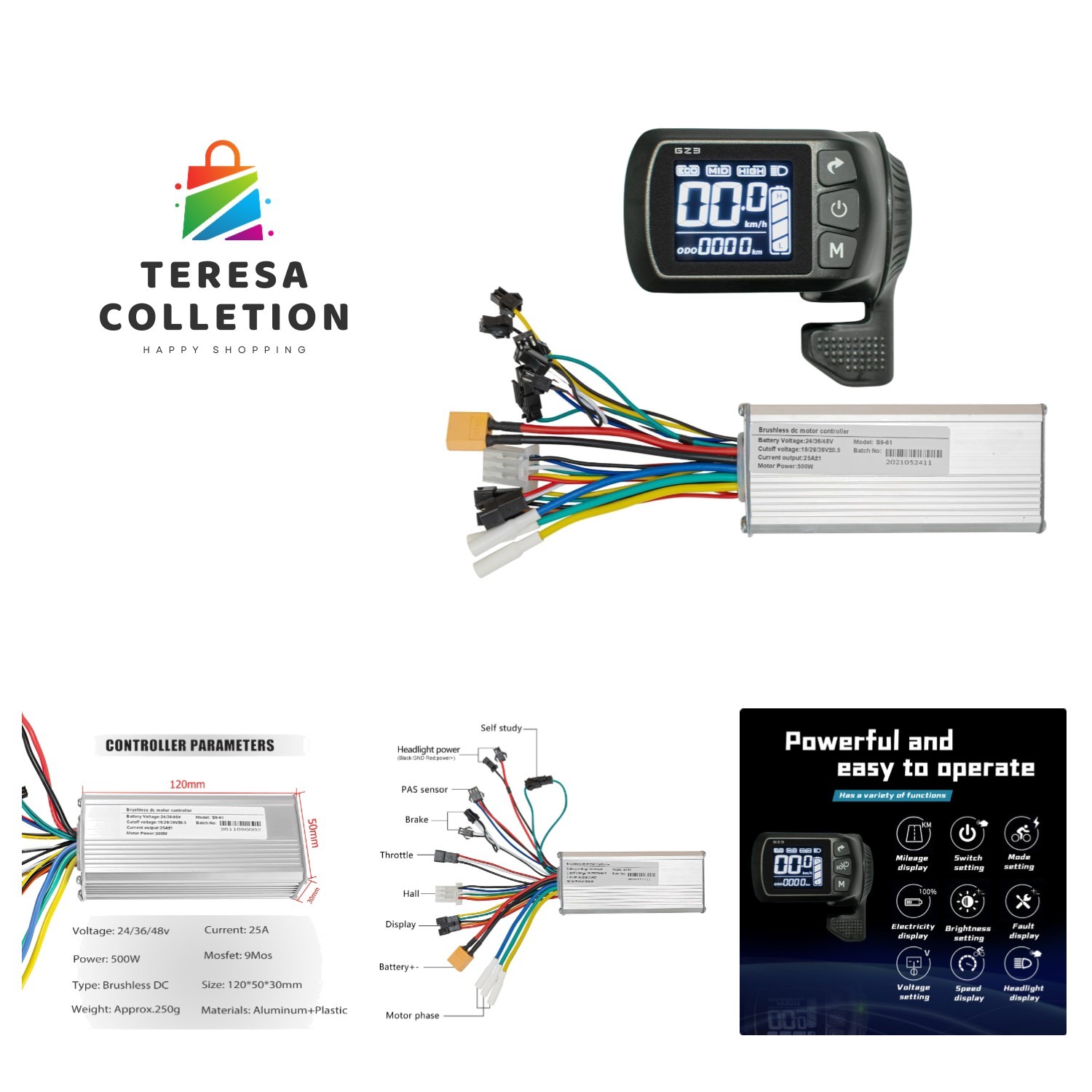 24V 36V 48V Ebike Controller Kit 500W 25A Brushless Motor Controller and Ebik…