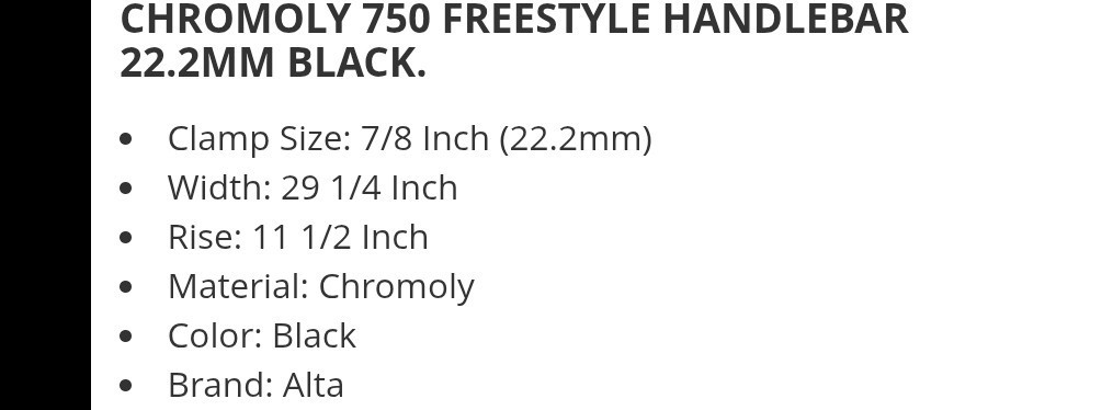 BLACK CHROMOLY BMX BICYCLE HANDLEBARS 22.2 , FREESTYLE BICYCLES ,11 & 1/2″ RISE
