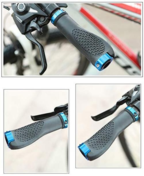TOPCABIN Ergonomic Bike Grips – (Aluminum Lock Plug+grips) Light blue 1 Pair