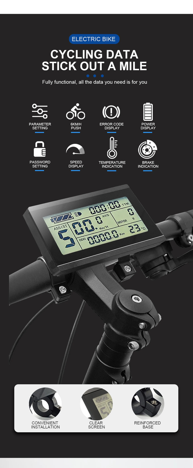 Electric Bike Intelligent Display LCD3 Waterproof SM Plug 36V 48V 52V 60V 72V