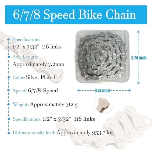 Universal 6 7 8 Speed Bike Chain, Nickel Plated Anti-Rust Chain for Silver
