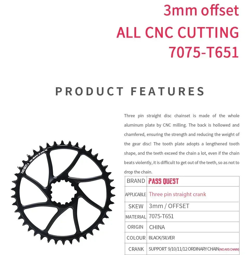 3mm Offset Chainring 40-54T Narrow Wide Teeth Bike Chainwheel 9/10/11/12 Speed