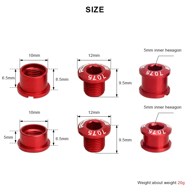 5PCS Bike Chainring Bolts CNC Aluminum Alloy M8 7075 MTB Road Crank Set