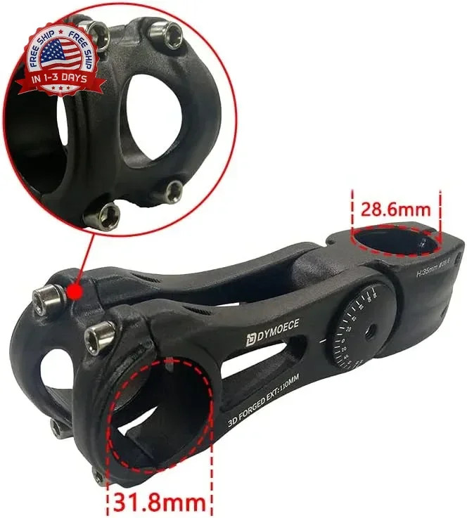 Bike Stem 0-70 Degree 31.8mm Bicycle Stem Extender Riser Adjustable for MTB Moun