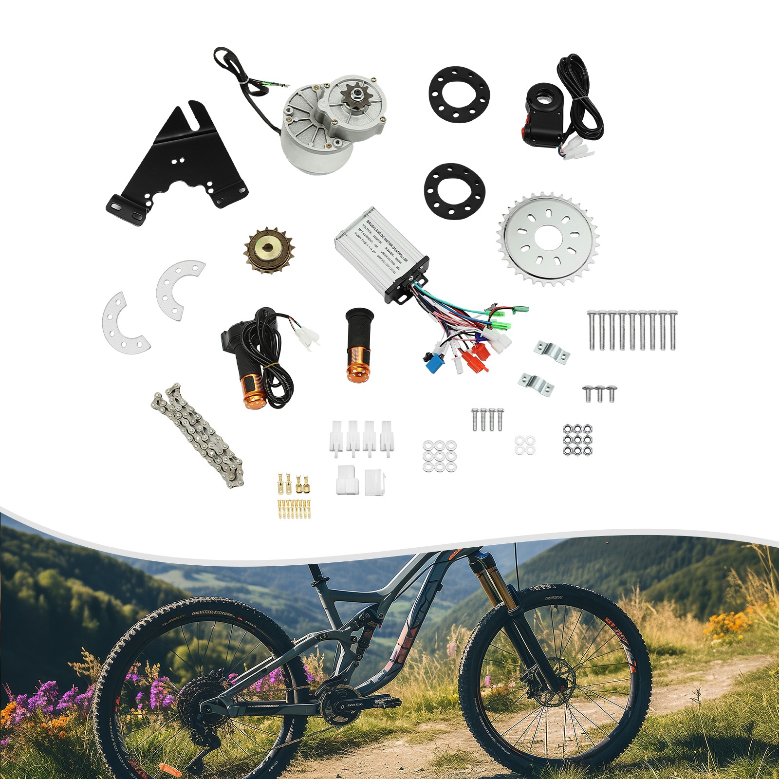 Electric Bicycle Brushless Motor Kit E-Bike Conversion Installation Kit 36V 350W