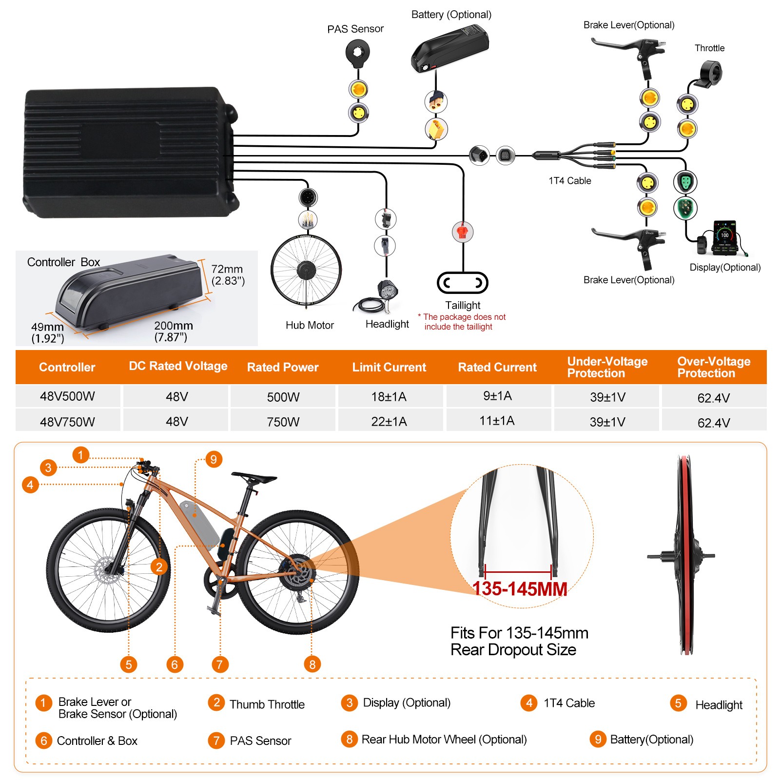 48V 750W Rear Hub Motor Kit Electric Bike Conversion Kit for 26″27.5″700C Wheel