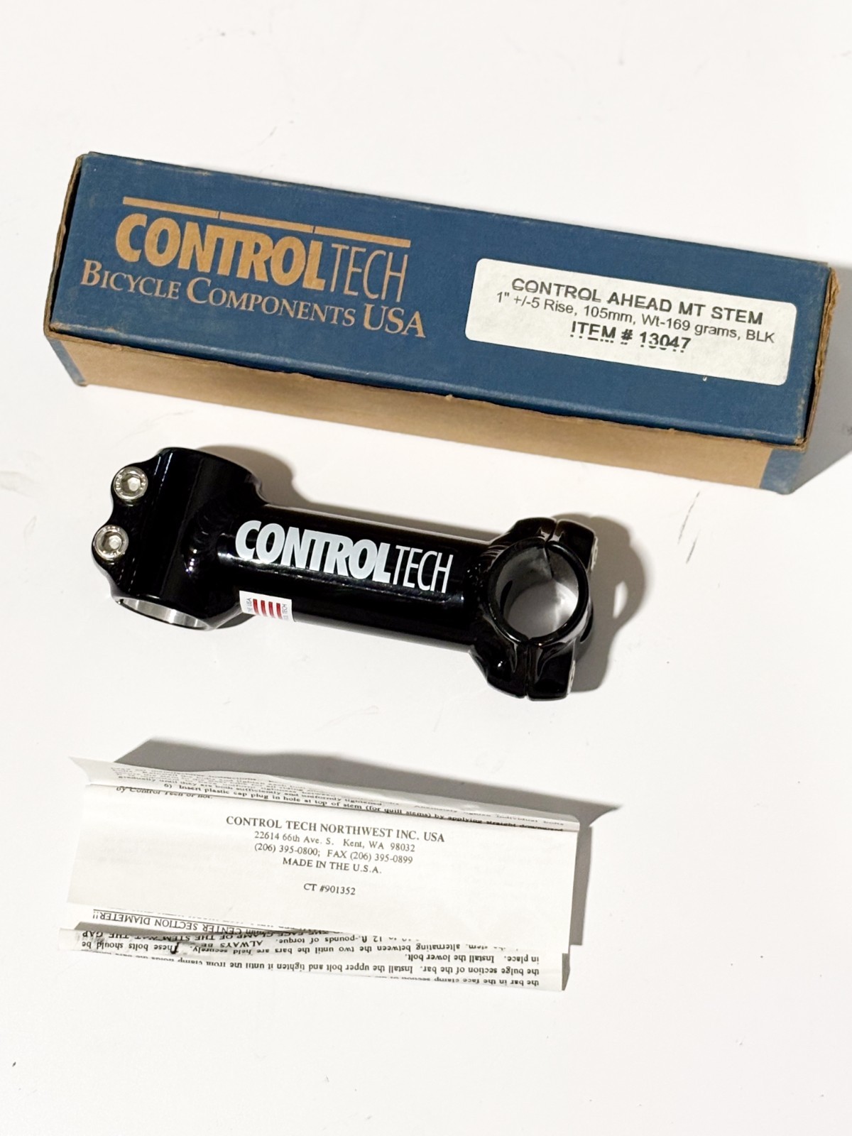 NOS CONTROL TECH 1″ STEM Bike 105mm +/-5° Black MTB Mountain Bike Threadless