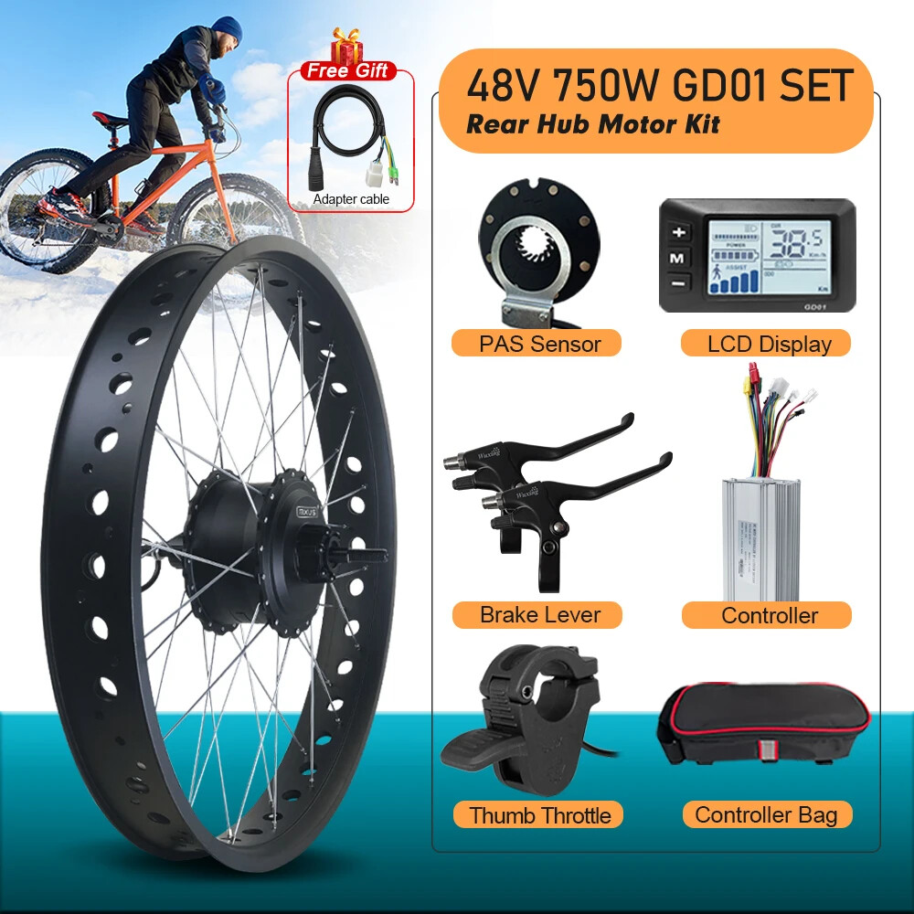 48V 750W Brushless Front/Rear Hub Motor Wheel Dropout 170mm for Snow Bike Kit
