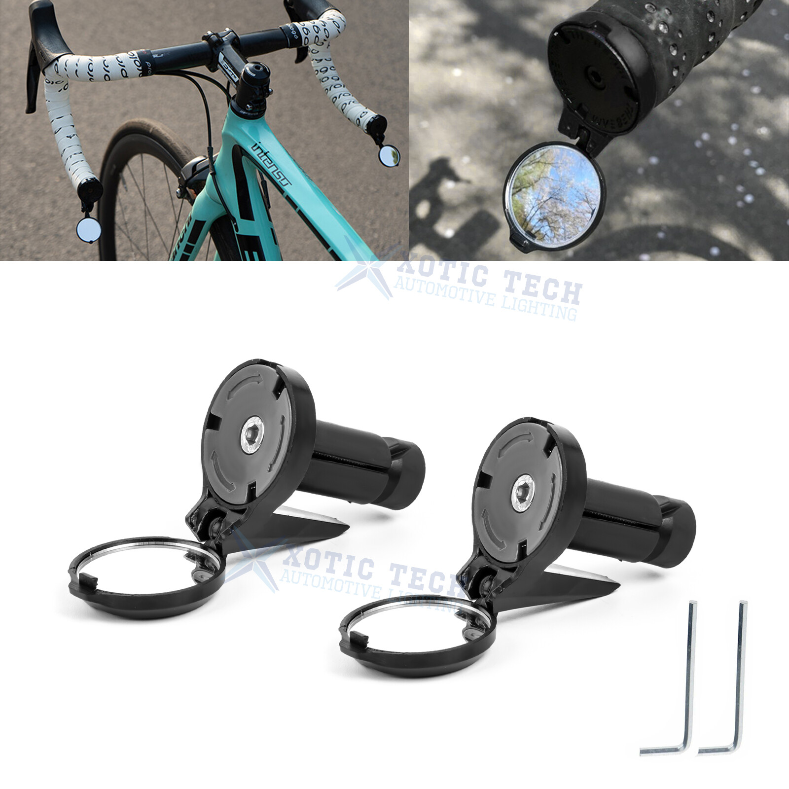 2PCS Black Road Bike Handlebar Adjustable Bicycle Bar End Rearview Mirror kit