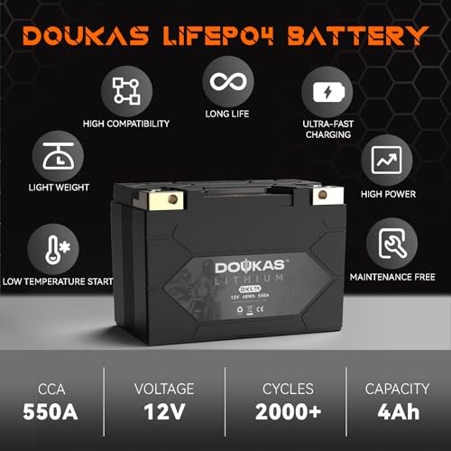 DKL14 YTX14-BS 550A LiFePO4 Motorcycle Lithium Battery, [+ -] YTX14-BS 4Ah 550A