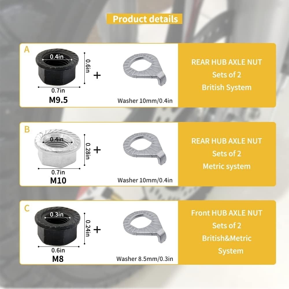 Alloy Steel Bicycle Hub Axle Nut and Washer Kit – Rust Resistant, M8 M9.5 M10