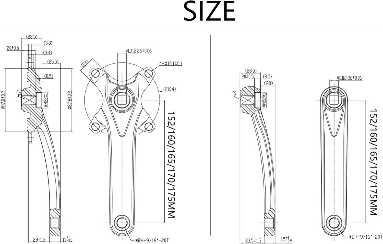 Bike Crank Arm,One Pair Universal 175MM BCD 104MM Square Hole Bike Crank Arm for