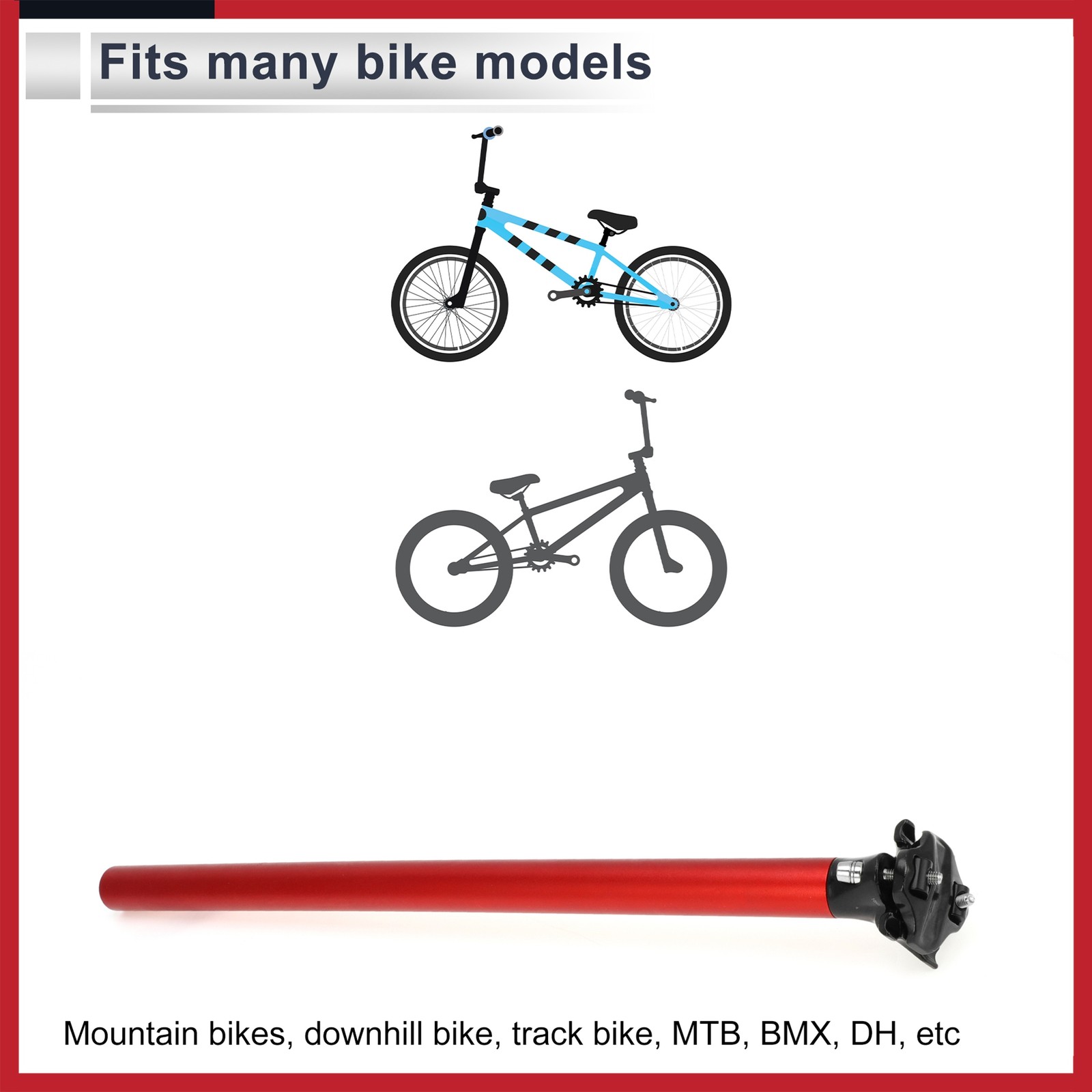 Bike Seat Posts 27.2x500mm Adjustable with Fixing Clip Aluminum Alloy