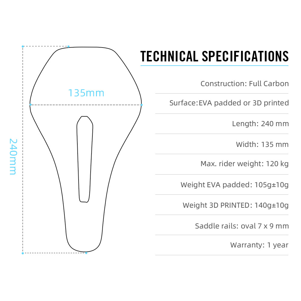 135mm 3D Printed Carbon Bicycle Saddle Ultralight for MTB Gravel Road Bike Seat
