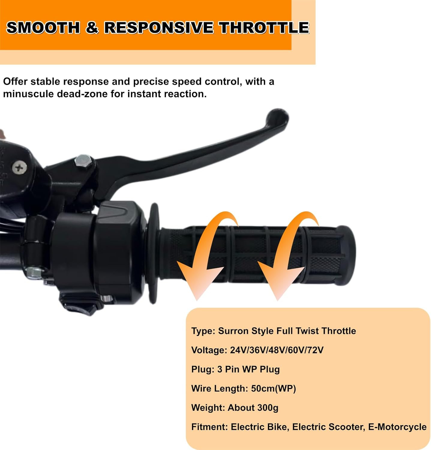 Ebike Full Twist Throttle, 3 Pin Surron Style Ebike Throttle Kit 12V-72V | 22Mm