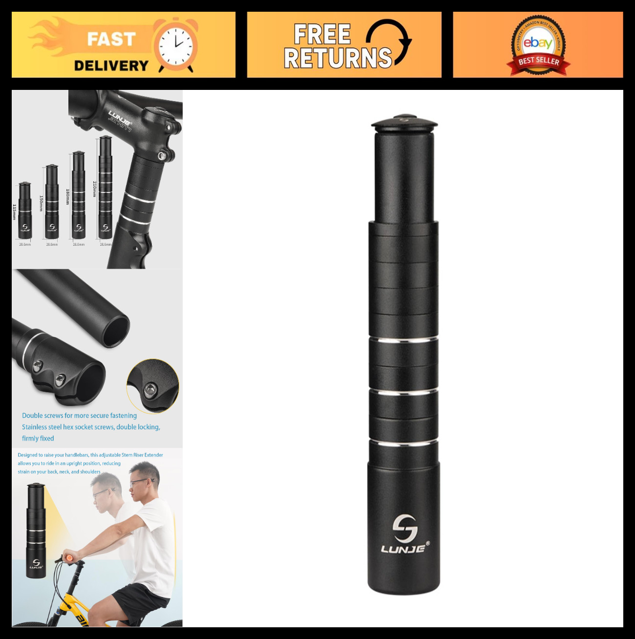 Adjustable Bike Fork Stem Extender Adapter 1 1/8″ 28.6mm MTB Road BMX Handlebar