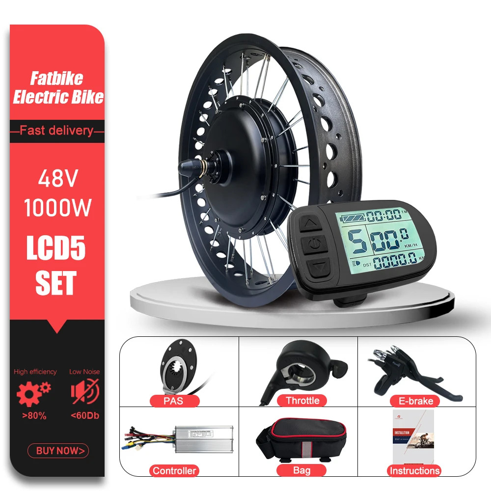 E-bike Conversion Kit 48V 1000W 4.0Tyre Brushless Rear Rotate Hub Motor Wheel