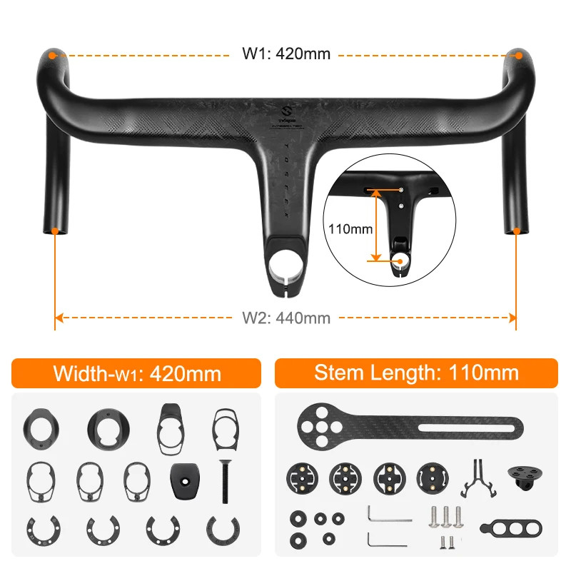 TOSEEK Carbon Fiber Integrated Road Bike Handlebar T800 360-420mm