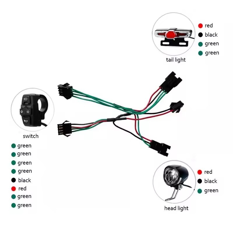 LED Headlight Tail Light Set 24V 36V 48V Horn Turn Signal Switch E-Bike Parts
