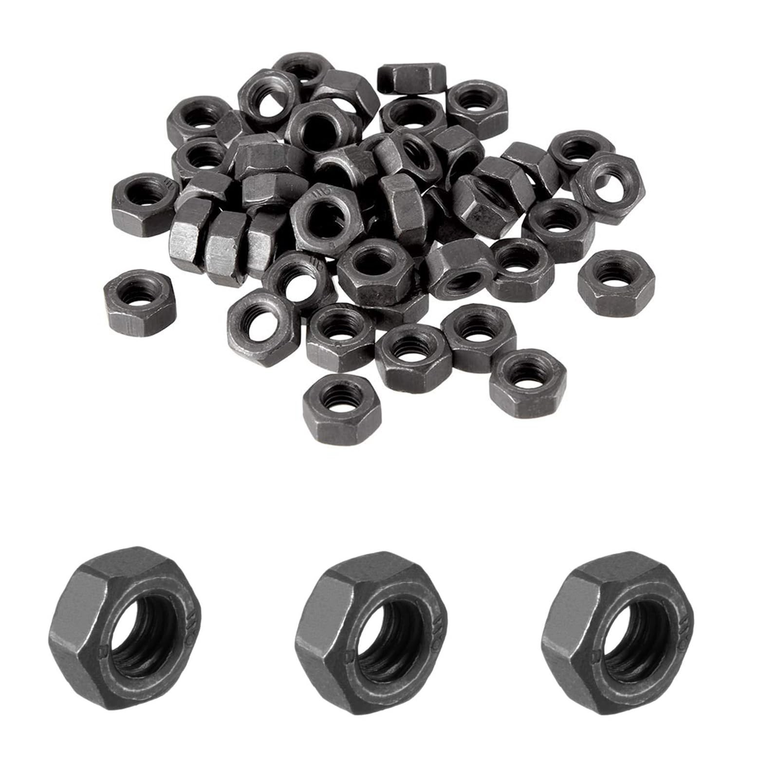 100pcs M6-1mm Hex Nuts, Carbon Steel, Black Oxide, M6 x 1.00mm Hex Drive, Gra…