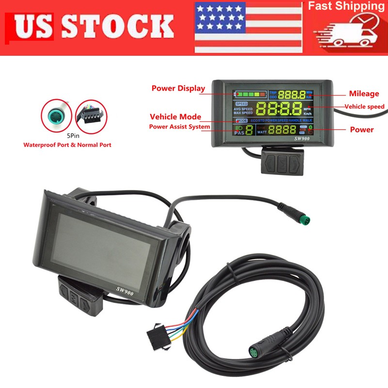 24V/36V/48V/60V E-Bike SW900 Colorful LCD Display Panel SM & Waterproof Plug USA