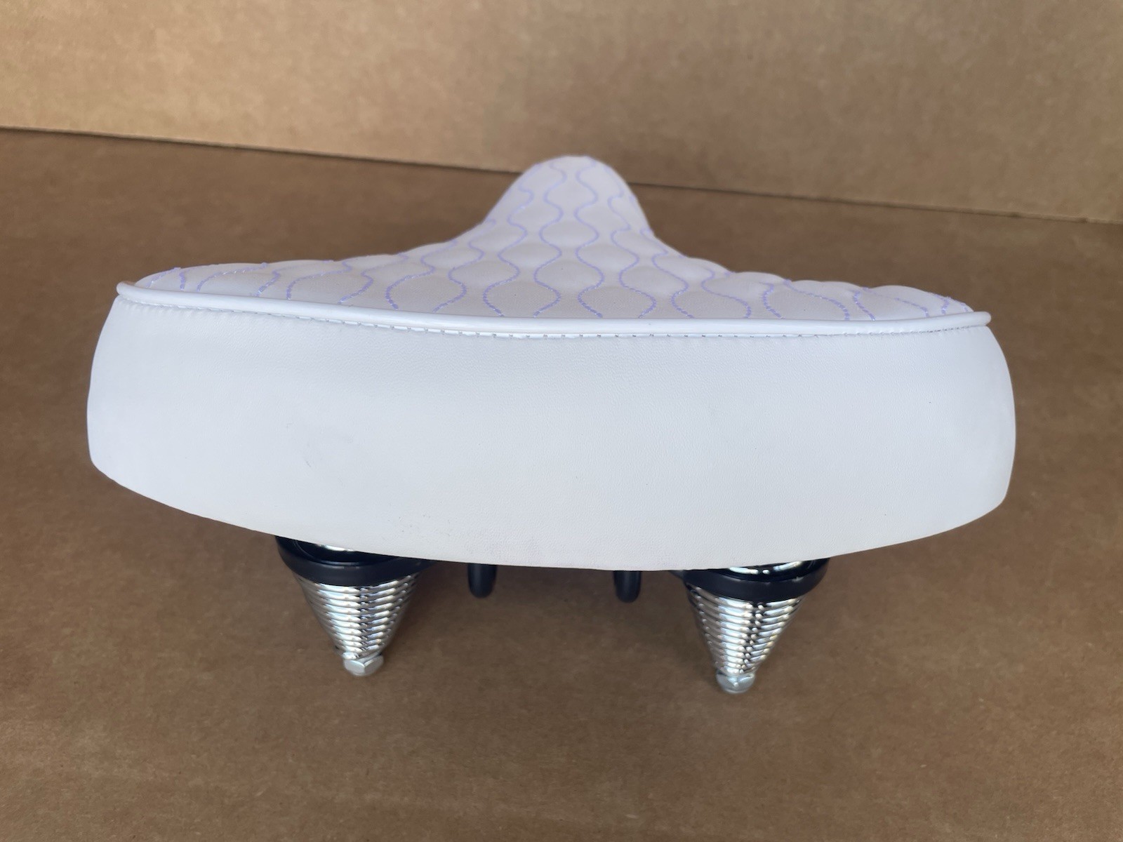 Beach Cruiser Bike Wide Saddle Seat with Springs Diamond Stitch WHITE
