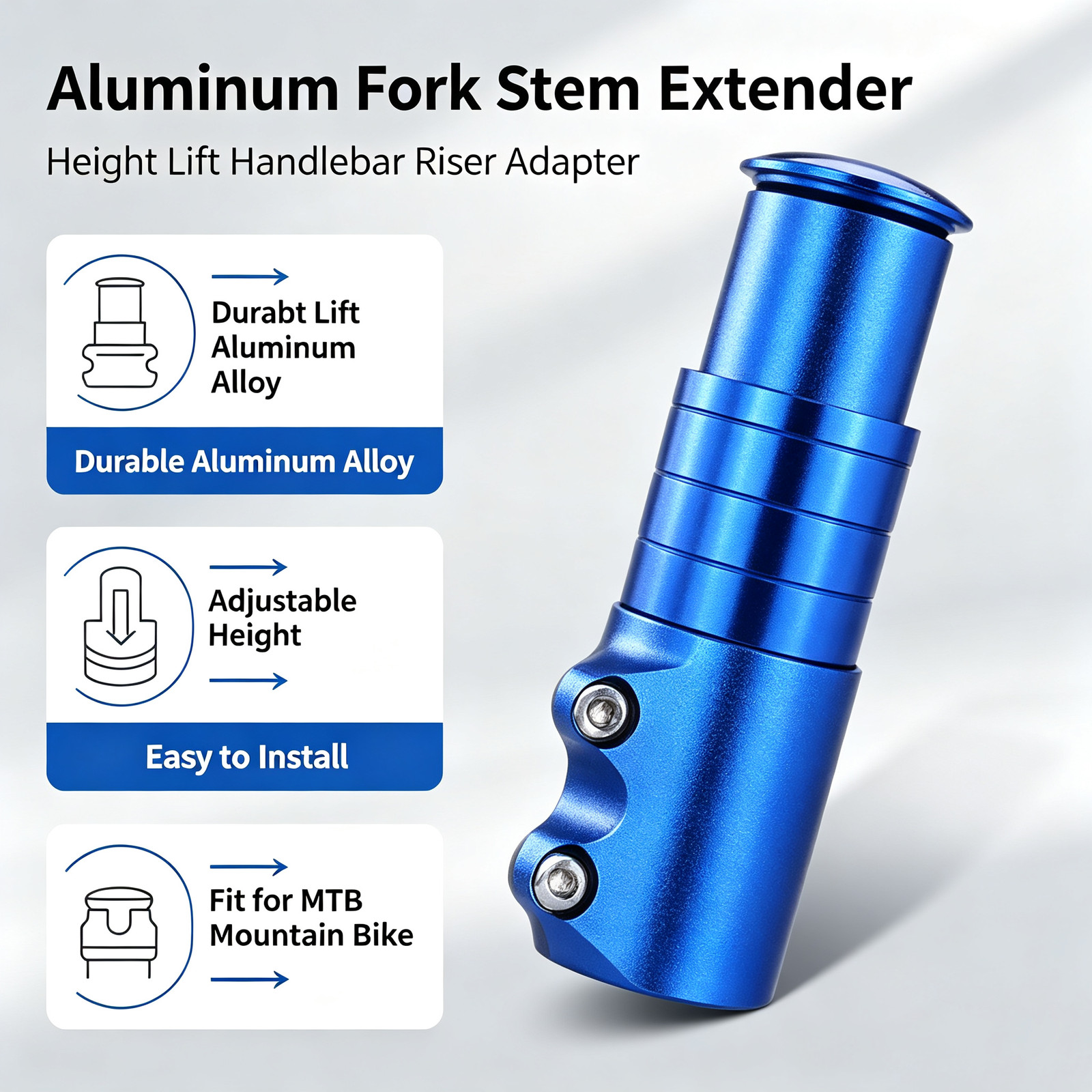 MTB Fork Stem Extender Aluminum Handlebar Riser HeadUp Adapter for Mountain Bike