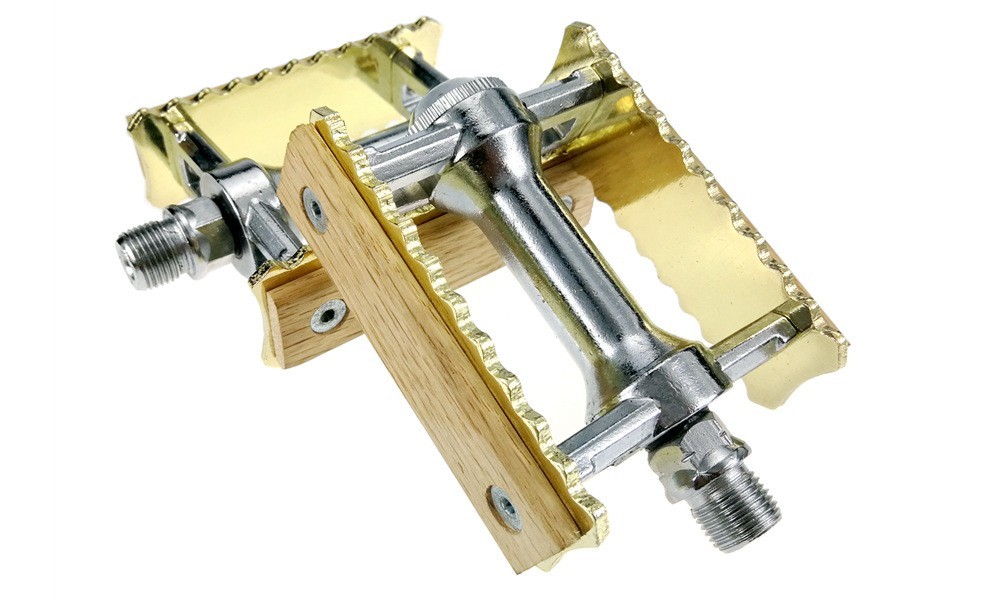 Vintage Wood Aluminum MTB Road Bike Pedals Anti-slip Bicycle Flat Pedals Gold