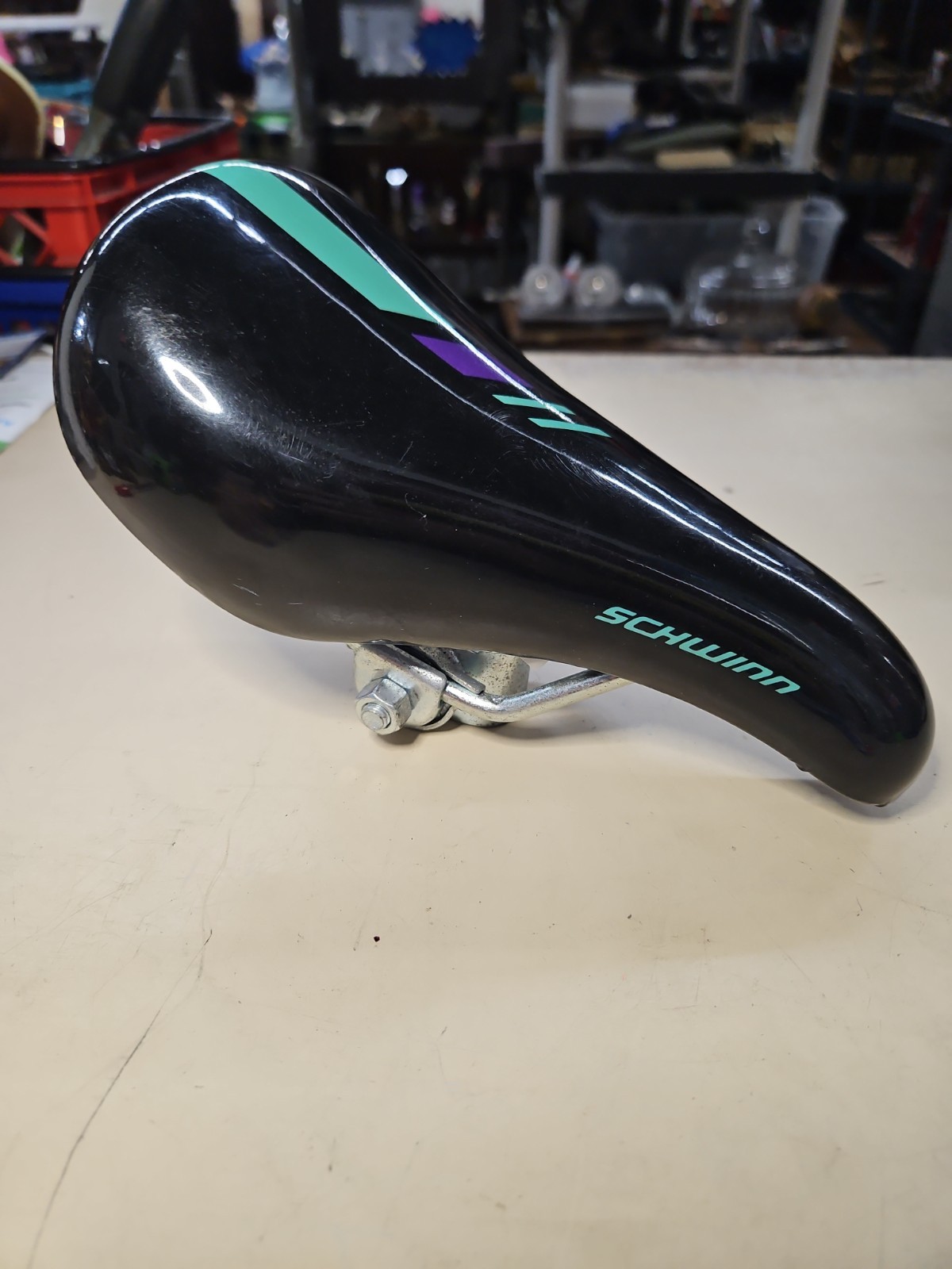 Schwinn Bike Saddle/Seat Black Purple Teal Pattern Line Astro
