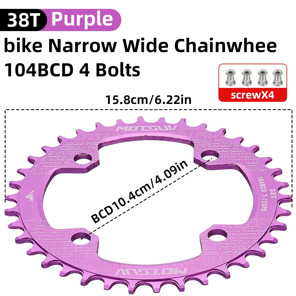 104BCD Narrow Wide Chainring 32T-38T Round MTB Aluminum Bike Crankset
