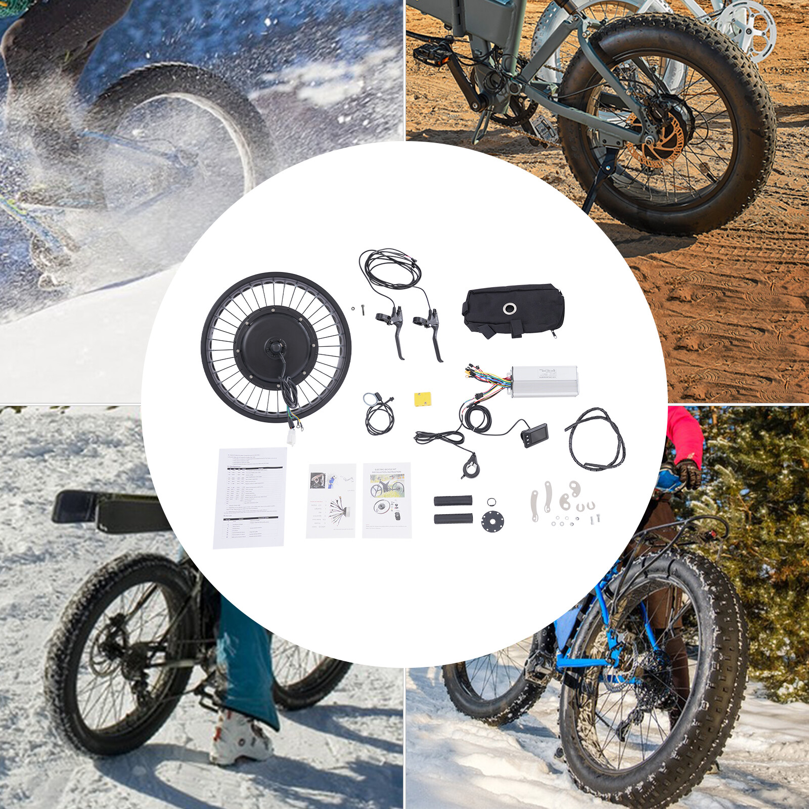 20″ 48V Fat Tire E-Bike Rear Wheel Hub Motor Electric Bike Conversion Kit 2000W