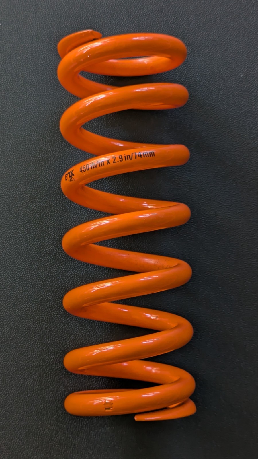 FOX SLS Coil Rear Shock Spring – 450 lb. x 2.9″ / 74mm Stroke, Orange