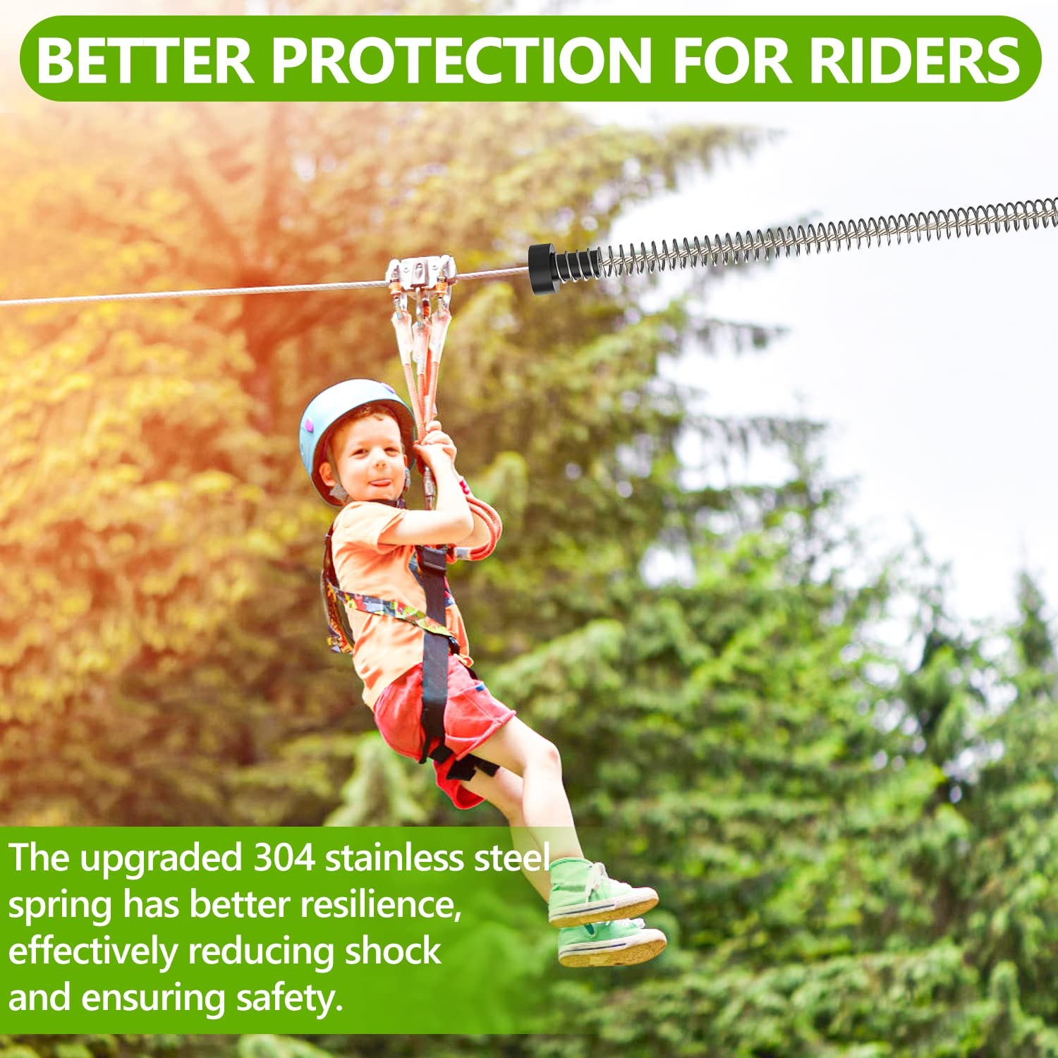 Heavy Duty 6.6FT Extra Long Spring Brake Kids Backyard Heavy Duty Zip Line