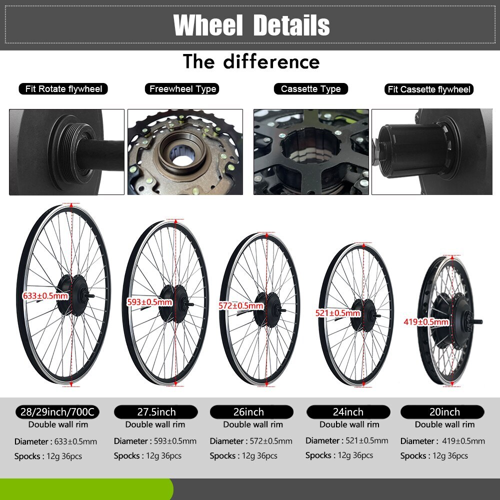 Electric Bicycle 48V 1500W Brushless Front Rear Wheel Hub Motor Conversion Kit