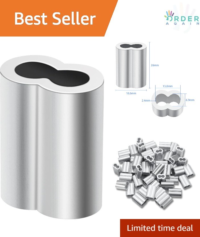 Aluminum Crimping Loop Sleeves 1/4 inch 6mm Cable Ferrule Wire Rope 30pcs