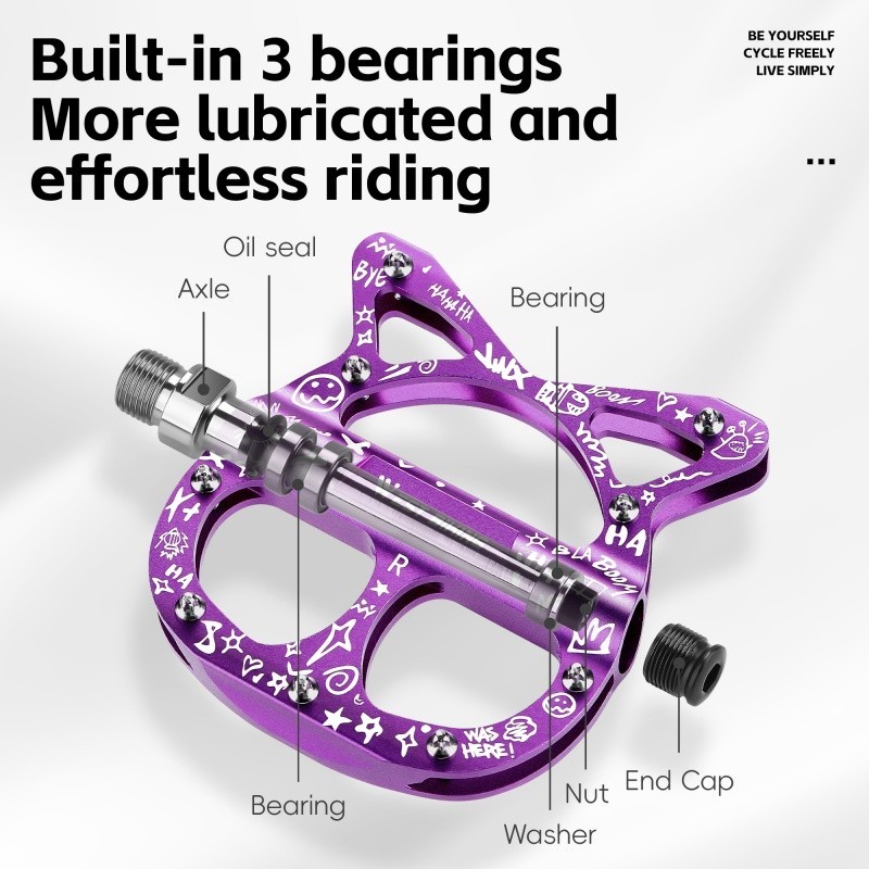 West Biking Cats Cycling Platform Pedals 3 Bearings Aluminum Bicycle Pedals