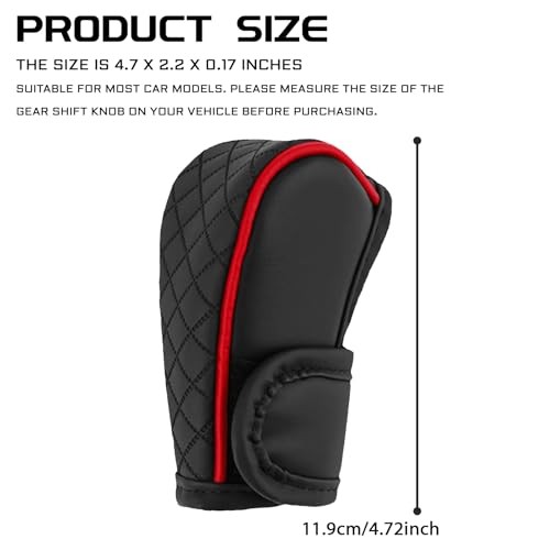 Leather Car Gear Shift Knob Cover, Anti-Slip Breathable Gear Stick Shift Red