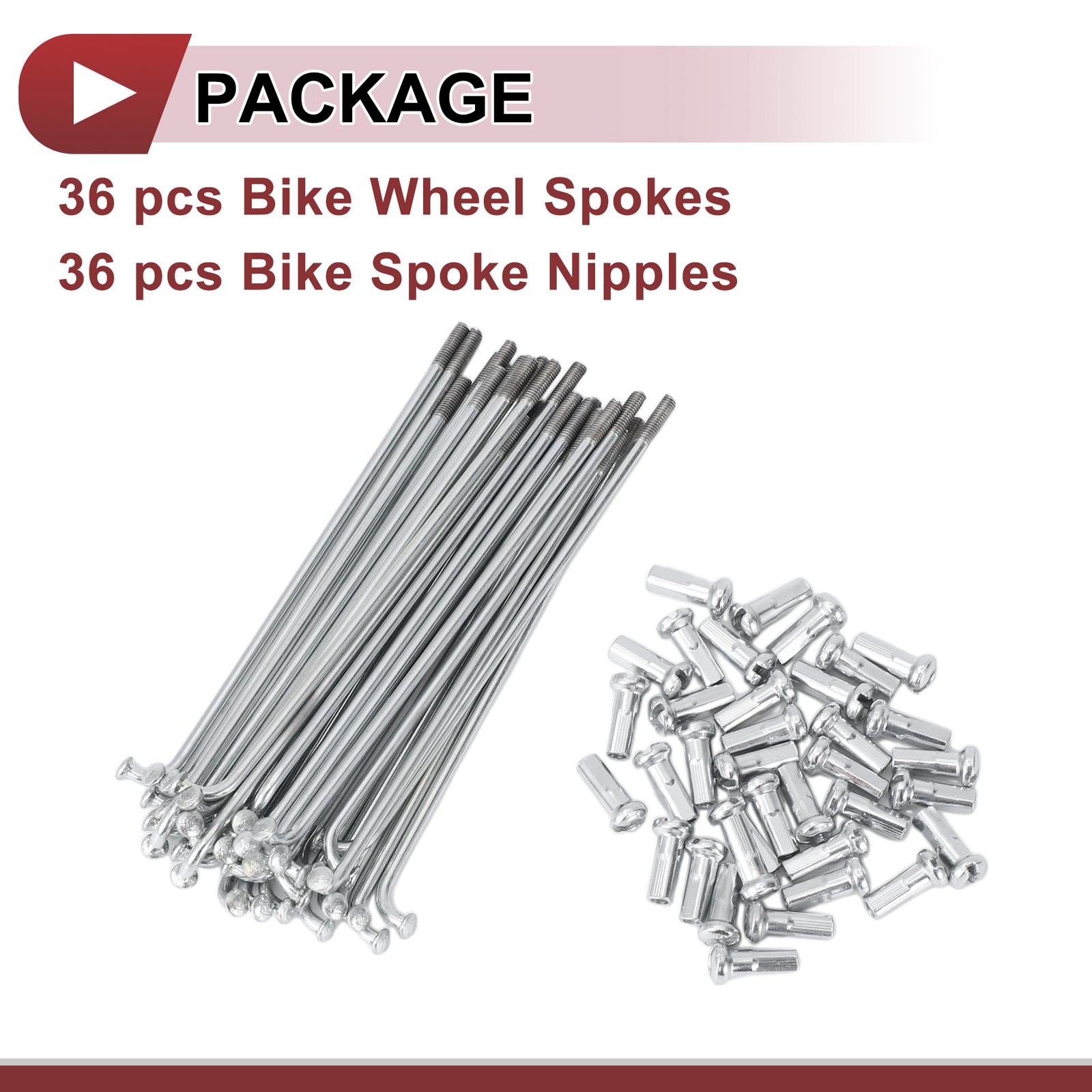36 Set Bike Spokes 13G 89mm for Silver Galvanized Steel Bike Wheel