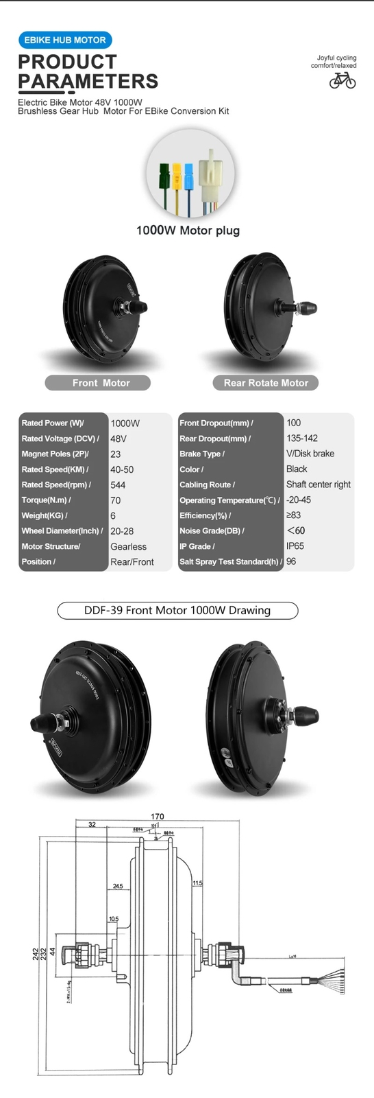 48V 1000W Brushless Non-gear Front Rear Hub Motor Wheel MTB Ebike Conversion Kit
