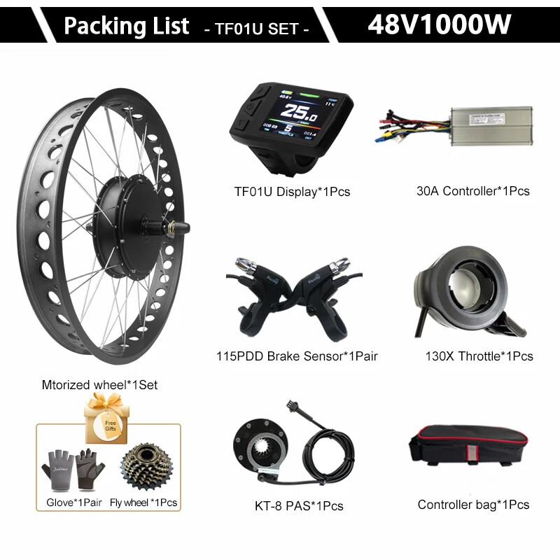 48V1000W Electric Bike Conversion Kit Rear Cassette 20 24 26» 4.0Tire 170 190mm