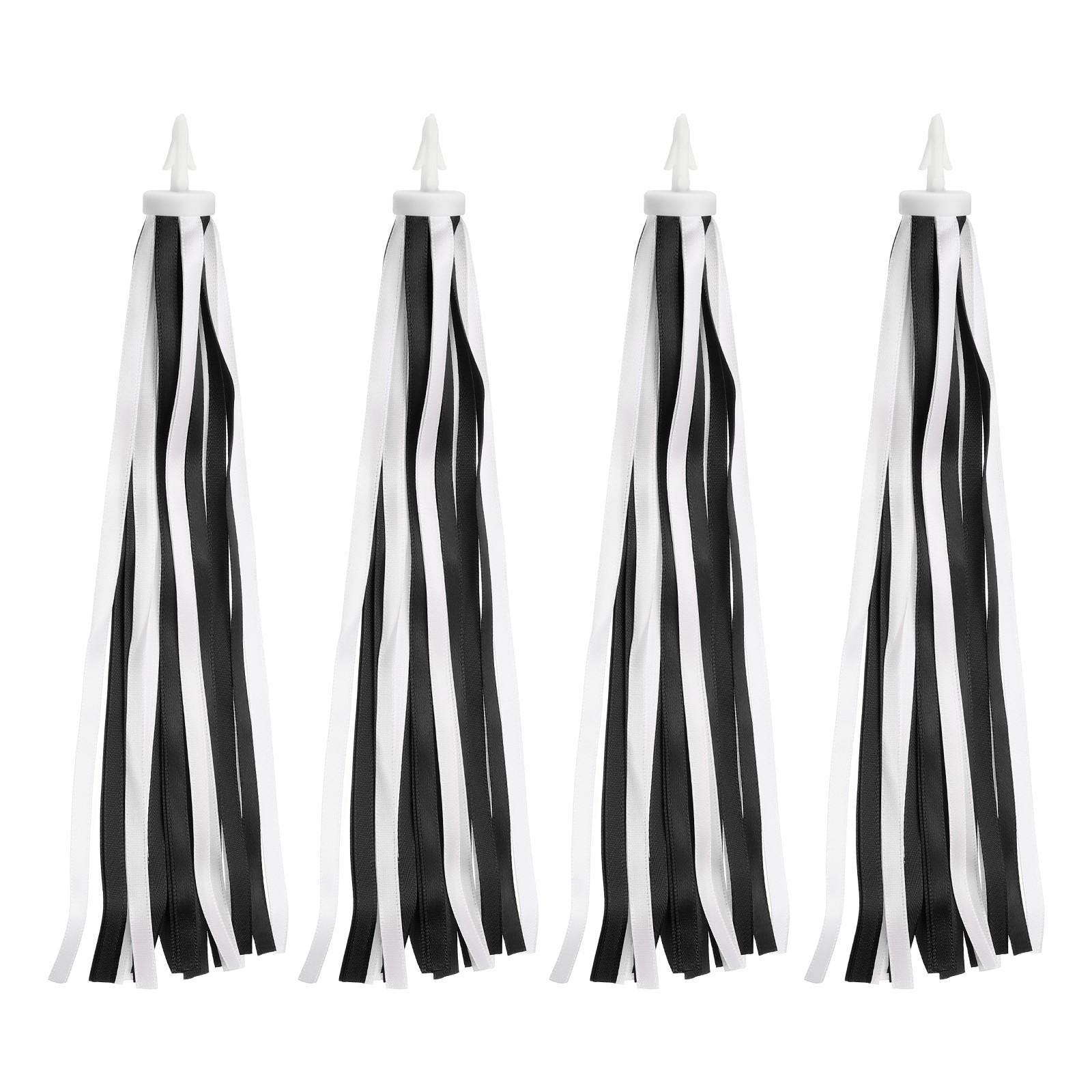 2 Pair Bike Streamers Scooter Handlebar Tassels Grips Ribbon Black White