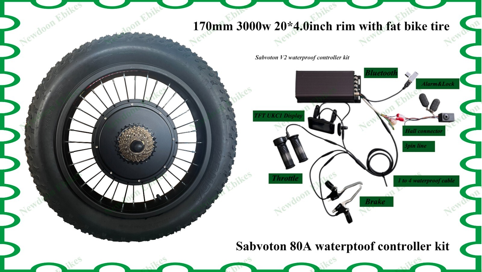 170mm 72v 3000W 20*4.0inch Fat Bike Kit with Sabvoton 80A waterproof controller.