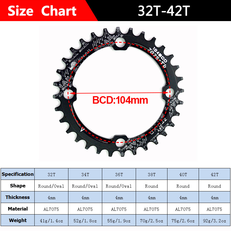 104/110/130 BCD 30-58T MTB Folding Road Bike Chainring 6-11S Bicycle ChainWheel